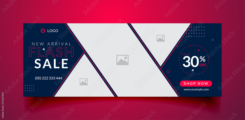 Wall mural flash sale facebook cover page timeline web ad banner template with photo place modern layout dark b