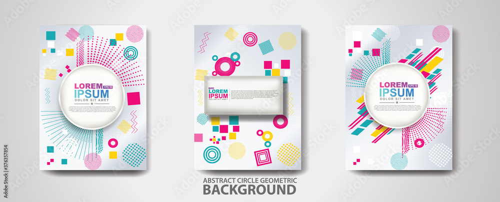 Poster covers templates set with trendy geometric patterns and memphis elements. modern design