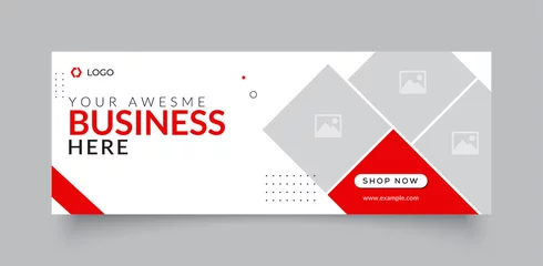 Foto op Canvas Professional business facebook cover page timeline web ad banner template with photo place modern layout white background and Vivid red shape and text design © DesignSoln