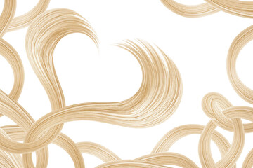 Waves of blond hair isolated on white background. Heart shape