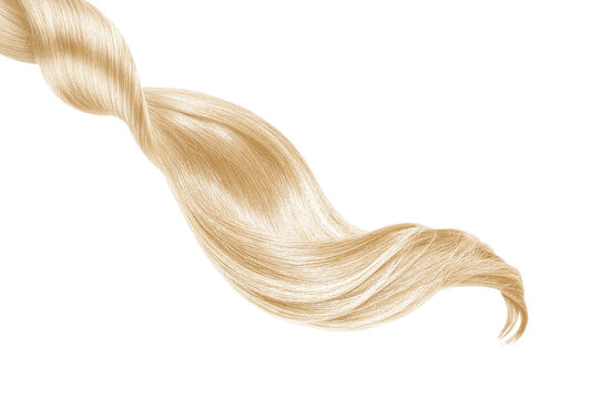 Blond shiny hair on white background, isolated