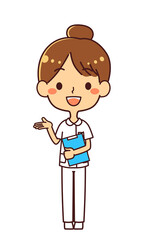 看護師　若い女性　案内　説明　全身