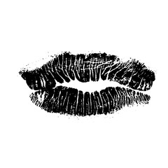 Lips track print. Stamp of mouth isolated on white background. Vector illustration.