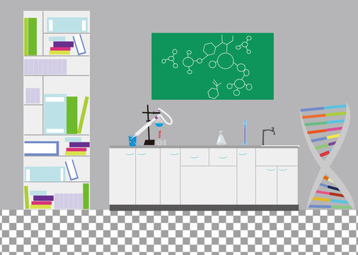 lab scene with chemistry elements, flat style clip art preview