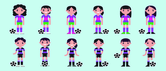 Fototapeta na wymiar set of female football players cartoon icon design template with various models. vector illustration
