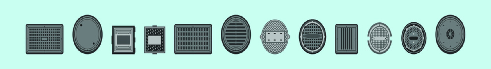 set of manhole cartoon icon design template with various models. vector illustration