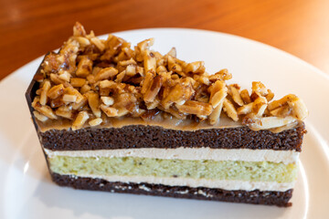 Piece of Toffee Almond Cake The meat of the cake is chocolate and pandan.