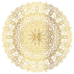 Mandala with golden gradient. Luxury ornamental in gold color. Round ornament, repeating elements.	