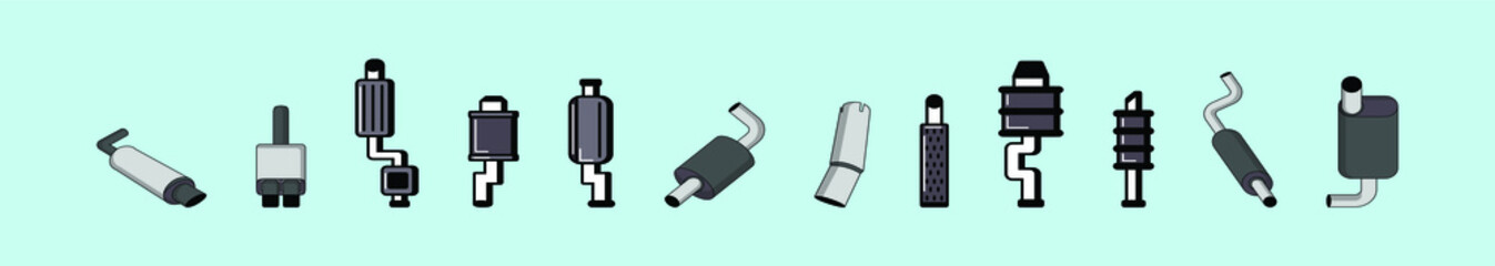 set of exhaust pipe icon vector on blue background