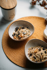 Home made sweet granola. Energy and vegan breakfast. Top view