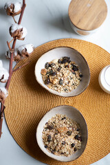 Home made sweet granola. Energy and vegan breakfast. Top view