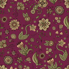 Seamless floral ornament pattern in ethnic style. Design for wallpaper, fabric, textile, packaging.	