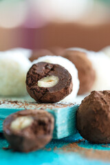 Chocolate candy. Assorted handmade chocolates. High quality photo.