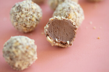 Milk chocolate candy. Handmade sweetness. High quality photo.