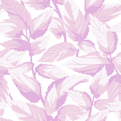 Seamless floral pattern with pink leaves isolated on white background. 