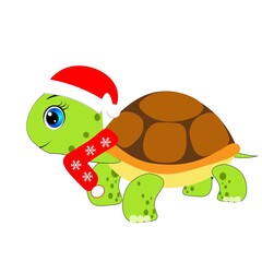 cute christmas animal in santa hat cartoon, character vector illustration	
