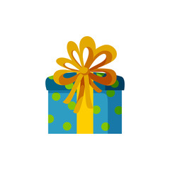 Colorful present box with a bow. Gift for a happy holiday. Isolated vector illustration in flat style