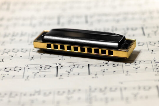 Mouth organ or harmonica on a music score