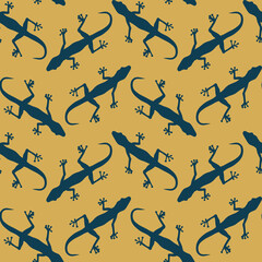 Seamless pattern with gecko lizards. Endless background. Vector silhouette illustration.
