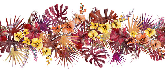 watercolor tropical seamless pattern. hand-drawn jungle nature illustration	