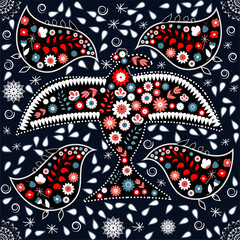 Seamless pattern, north folk ornament with bird, vector illustration