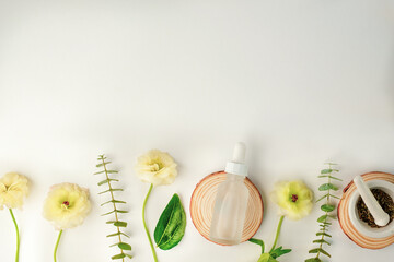 cosmetic beauty product with natural ingredient and flower.