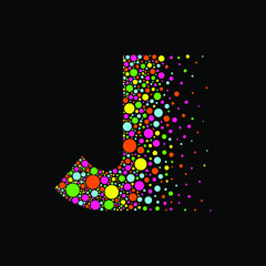 Letter J in Dispersion Effect, Scattering Circles/Bubbles,Colorful vector