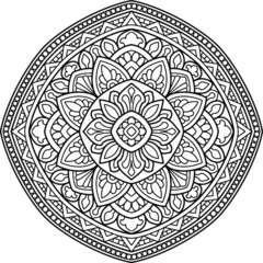 mandala design coloring page and t-shirt print yoga concept.