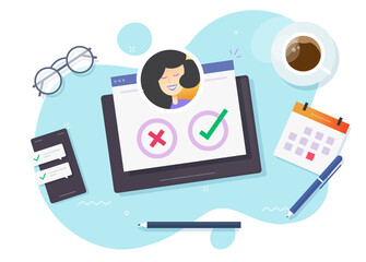 Candidate choose poll vote vector as employee recruitment online concept flat illustration, people select or search, hiring decision process or career talent find idea, human resources hr job modern