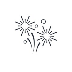 Fireworks festive.  Happy event. Vector linear icon isolated on white background.