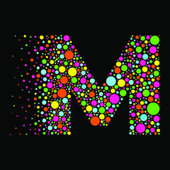 Letter M in Dispersion Effect, Scattering Circles/Bubbles,Colorful vector
