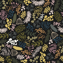 Seamless vector pattern with abstract flower. Doodles are colorful flowers. Template for fabric, paper