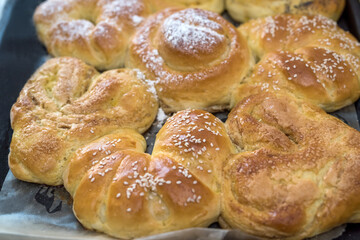 Freshly homemade baked round buns