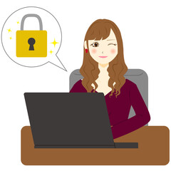 パソコン　女性　鍵　ロック