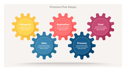 Business infographics. Process with 5 steps, options, gears. Vector template.