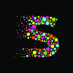 Letter S in Dispersion Effect, Scattering Circles/Bubbles,Colorful vector
