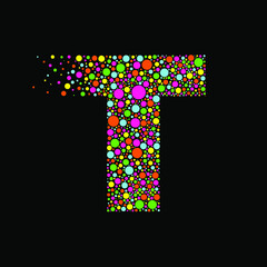 Letter T in Dispersion Effect, Scattering Circles/Bubbles,Colorful vector