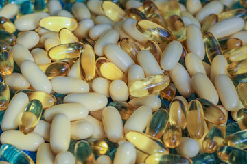 Background with a scattering of pills.