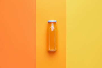 Bottle of juice on color background