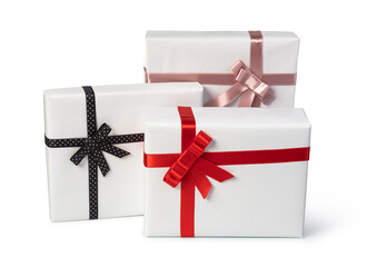white present paper boxes with ribbon bow