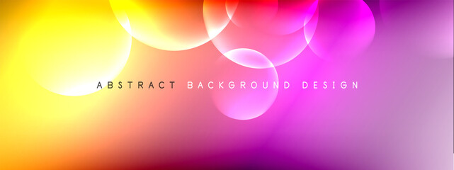 Vector abstract background liquid bubble circles on fluid gradient with shadows and light effects. Shiny design templates for text