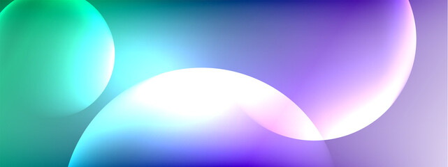 Vector abstract background liquid bubble circles on fluid gradient with shadows and light effects. Shiny design templates for text