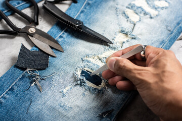 making distressed jeans