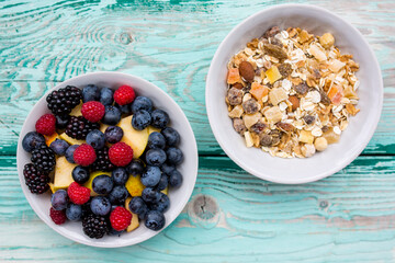 Bowl of muesli with fresh berries.