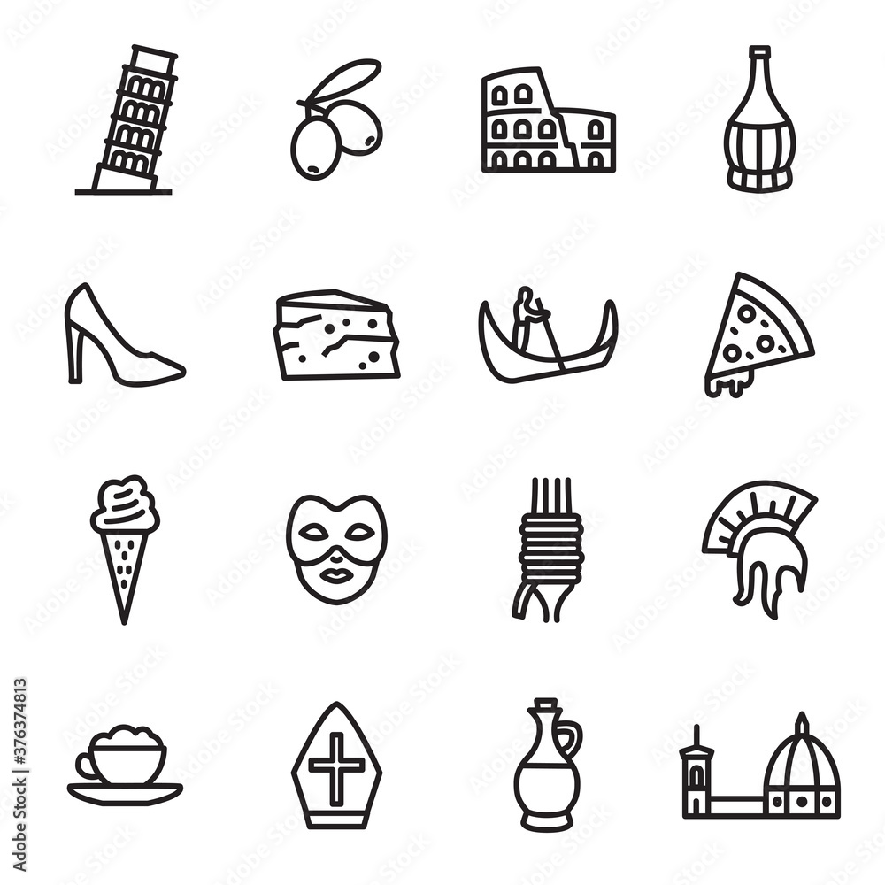 Sticker Italy Sign Black Thin Line Icon Set. Vector