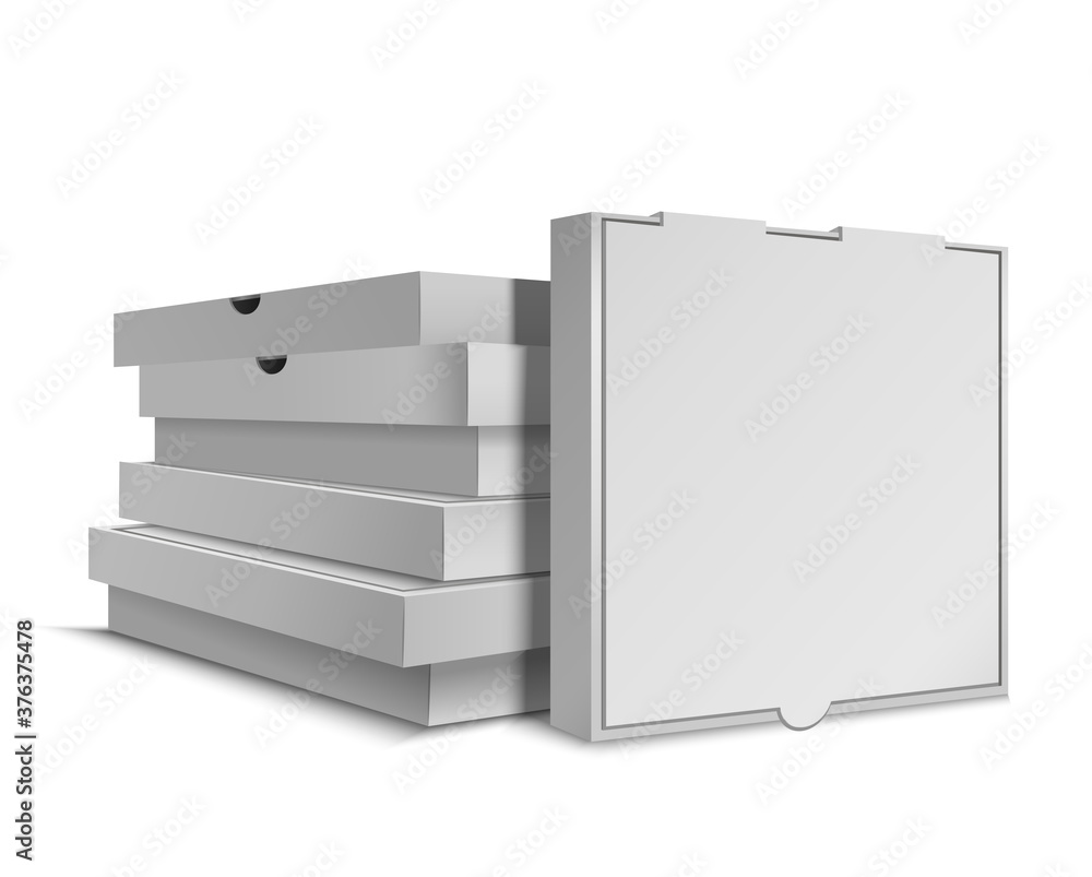 Poster realistic detailed 3d blank empty stack of pizza boxes template mockup. vector
