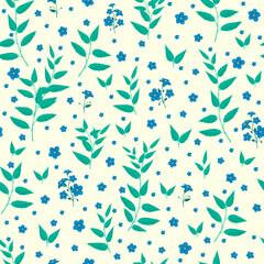 Seamless pattern of flowers and leaves on a light background. Fashionable, summer, design for printing clothes or Wallpaper.