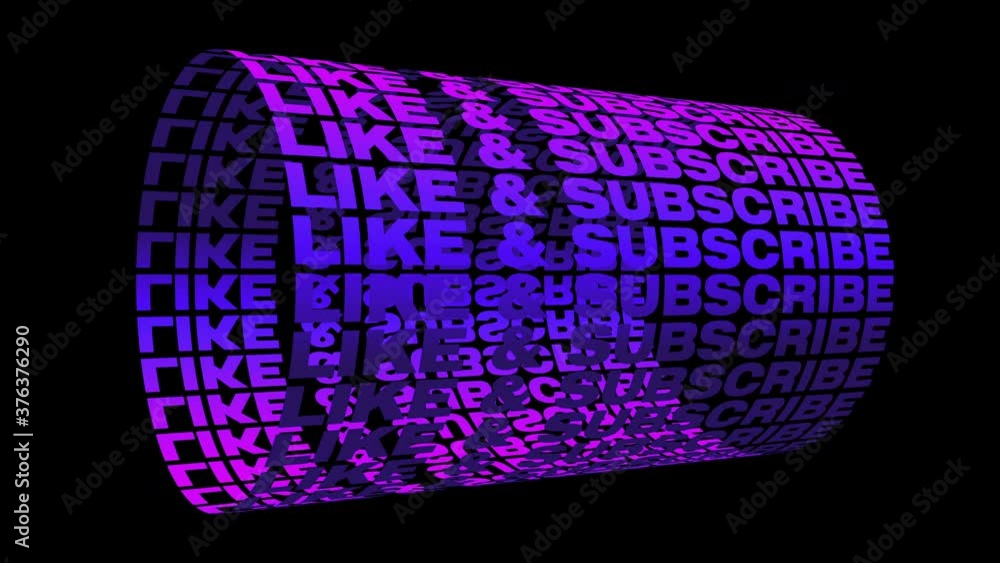 Poster like and subscribe 4k 3d rendering text cylinder kinetic looping. blue purple text motion animation 
