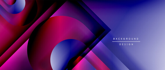 Vector geometric abstract background with lines and modern forms. Fluid gradient with abstract round shapes and shadow and light effects