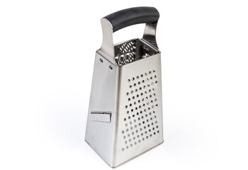 Stainless steel kitchen box four-sided grater on white background